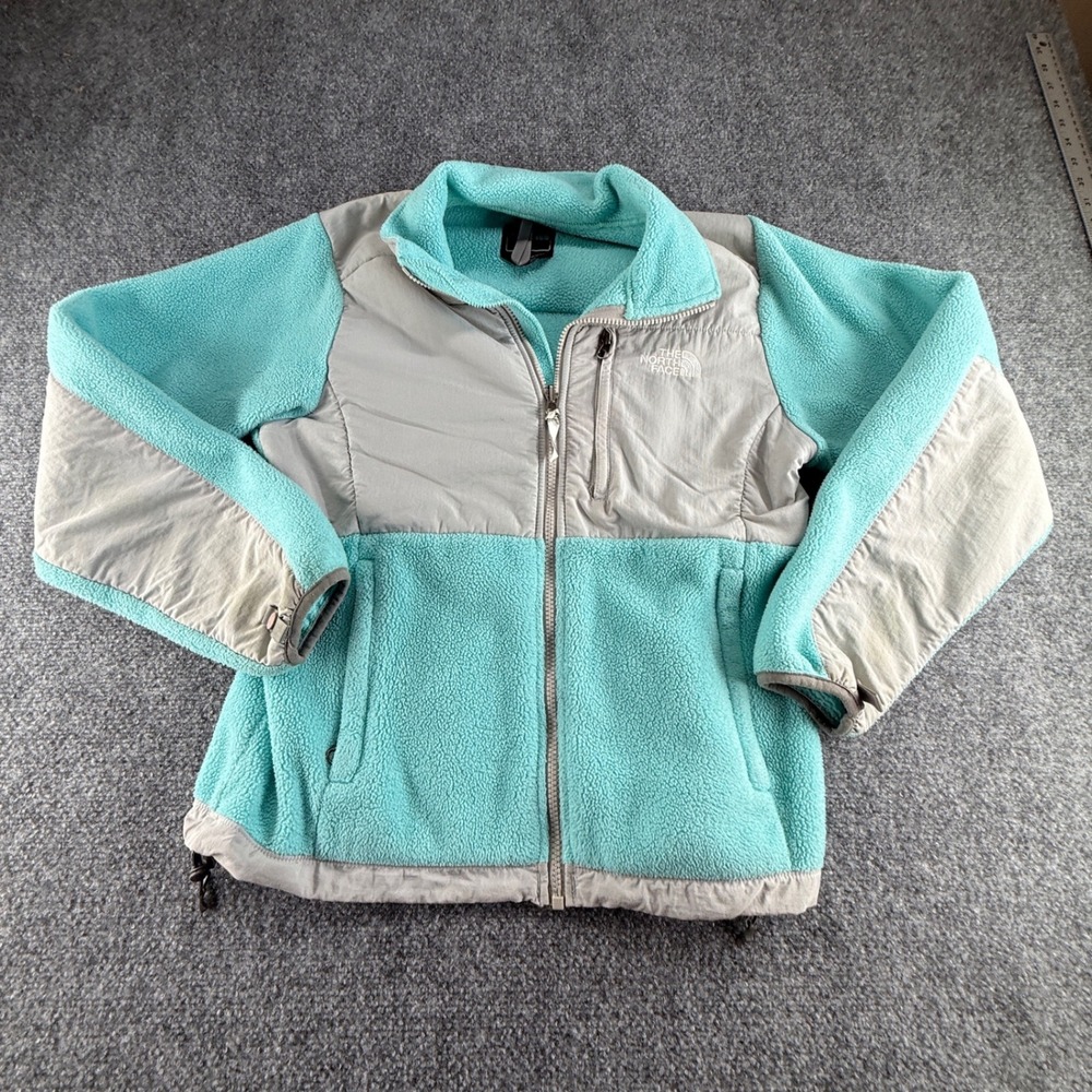 The North Face Denali Fleece Jacket Womens Small Aqua Blue Grey Full Zip 0453